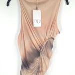 ZARA Asymmetrical Ruched MESH Sleeveless Stretch Lined Top 8030/427 LARGE NEW Photo 4