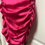 Pretty Little Thing Hot Pink Satin Strappy Corset Detail Ruched Skirt Bodycon Dress Photo 4