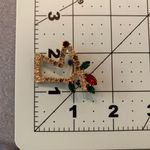Vintage Christmas Reindeer Head Brooch Pin w/ Gems Gold Photo 7