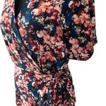 Bobeau Floral blue pink midi chiffon wrap tie dress asymmetrical modest feminine Photo 5