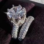 Sterling silver crown engagement ring and wedding band set Photo 0