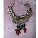 Topshop Silver Gold Black Skulls Cross Stacked Chain Choker Statement Necklace Photo 2