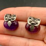Sterling Silver Amethyst Indian Bali Style Stud Earrings Photo 2