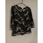 Christopher & Banks  Black Sparkle Embroidered Scalloped Hem 3/4 Sleeve Top S Photo 1