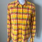 Ralph Lauren Denim Supply Top Shirt Button Up Size Large Womens Pearl Snap Plaid Orange Photo 1