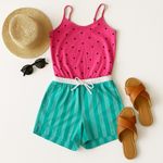 Tipsy Elves  Watermelon Romper Size S Pink Green Striped Drawstring Shorts in EUC Photo 2