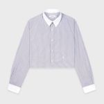 Sporty & Rich SRC Embroidered Stripe Cotton Crop Button Up Shirt Quiet Luxury L Blue Size L Photo 1