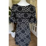 Free People  Black White Floral Print Boho Dress Size 2 Ruffle Bell Sleeve Photo 7