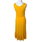 Jason Wu J Solid Knit Ruffle Midi Dress Golden Yellow XS Stretch Autumn Tiered Photo 6