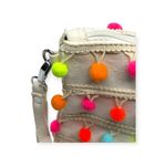 Bari Lynn 𖦹 Neon Pom Pom Wrist Strap Clutch Bag Handbag 𖦹 Canvas White 𖦹 Fun Pink Photo 3