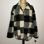 American Eagle Womens Black White Plaid Teddy Sherpa Full Zip Jacket sz XL Photo 2
