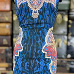 Just Cavalli  Geometric Mini Dress Womens Size Medium Blue Black Motif Photo 0