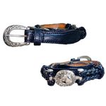 VTG 90s Equestrian Western Horse Silver Studded Braided Black Leather Belt Size M Photo 1