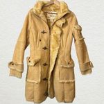 Pepe Jeans Tan Winter Overcoat M Faux Fur Trim Toggle Buttons Penny Lane Y2K 70s Photo 0