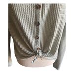 Sky And Sparrow TILLYS--WAFFLE KNIT TOP-SIZE SMALL Green waffle knit top, long sleeves, button front, ties at waist, oversized, excellent condition, size small Measurements: Bust: armpit to armpit 24-27 inches Length: shoulder seam to bottom Front: 20 inches Back: 23 inches Photo 2