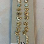 BP . Earrings Set 9 Pair Love Heart Stars Moon Peace Gold Studs Casual Trendy Photo 0