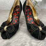 Shiekh  Black and Gold Velvet Heels - Size 9 Photo 1