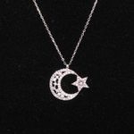 Brilliant Crystal 925 Sterling Silver Moon & Star Necklace Turkish Flag Photo 1