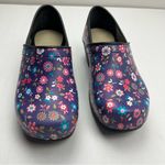 Cape Clogs Leno Sweden Purple Floral Black Leather Slip Resistant SZ 38 US 7.5 Photo 1
