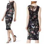 Fuzzi Bouquet Floral Hummingbird Print Sleeveless Tulle Jersey Sheath Dress Black Size M Photo 16