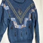 Vintage Pioneer Woman Crewneck Long Sleeve Western Tassel Fringe Sweater Shirt Blue Size L Photo 3