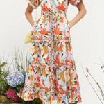 CeliaB Freya Dress Large Floral Multicolor Button Down MIDI Pockets Drawstring Multiple Photo 0