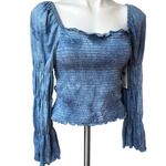 REWASH NWT,  Totally Tie Dye Smocked Ruffle-Trimmed Top Blue, Sz M Photo 4