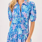 Lilly Pulitzer Bingley Dress in Sunwashed Blue Citrus Crush Size XL Cotton Mini Photo 0