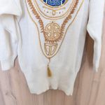 VTG Bonnie Boerer Women Novelty Sweater Size XL Ivory Bird Embellished 80s Artsy White Photo 2