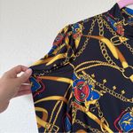 Vintage 90s Black Blue Equestrian Print Mini Dress Womens L Horse Lion Chain Size L Photo 3