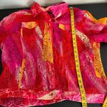 Linear Sheer Floral Art To Wear Button Front Shacket Pink Size XL Photo 8