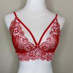 Red Sheer Lace Bralette Bra Sz Medium Photo 0