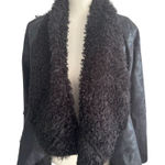 CARAPACE Faux Fur Trimmed Swing Jacket Coat Size Small Black Photo 0