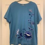 Indigo Moon Vintage Blue Floral Embroidered Short Sleeve 1x Shirt. 2148 Photo 0