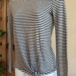 Madewell Women's Top Size XS Long Sleeve Linen Blend Tie Front Pullover Striped Photo 0