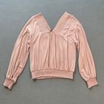 EXPRESS Blouse Shirt Womens Small Pink Smocked V Neck Long Sleeve Bodice Drape Photo 1