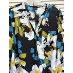 Worthington Black/Blue Floral Chiffon Button Up Long Cuffed Sleeve Blouse Size L Photo 1