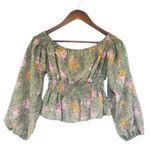 WAYF Green Floral Off The Shoulder Smocked Top Cottagecore Boho Romantic Small Photo 1