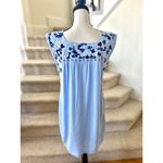 J.Marie Sky Blue Embroidered Floral Mexican Style Shift Dress Size M Photo 2