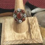 Sterling Carnelian and CZ sterling silver ring 8 Orange Photo 2