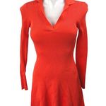 ZARA  Red Orange Rib Knit V-neck Long Sleeve Collar Mini Polo Sweater Dress Sz S Photo 1