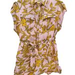 Love + Harmony Tropical Yellow Pink Short Sleeve Button Up Romper Tie Belt Small Photo 0