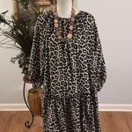H&M Floral Dress Women’s M Animal Print Round Neck Balloon Sleeves Keyhole Back Photo 1