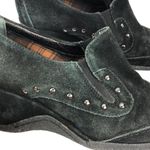 Aquatalia Greenish black Suede Leather Studded Wedge Loafers 8.5 Western Photo 10