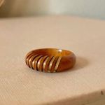 Carved Wood Gold Band Ring “Blathnaid” Bohemian Rustic Minimist Neutral Jewelry Brown Photo 5