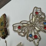 Butterfly Insect Gold Tone Brooch Pin Lot Of 3 Enamel Rhinestone & MOP Mix Photo 9