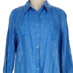 Coldwater Creek  Azure Blue 100% Linen Lightweight Button Down Blouse Size Large Photo 6