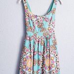 Anthropologie Judith March Teal Bold 70s Floral Print Linen Open Back Mini Dress Photo 0