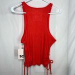 SO NEW  women’s‎ bright orange ribbed high neck tied cinched sides cropped top L Photo 5