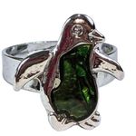 Penguin Adjustable Ring Silver/Green Stone A410 Photo 0